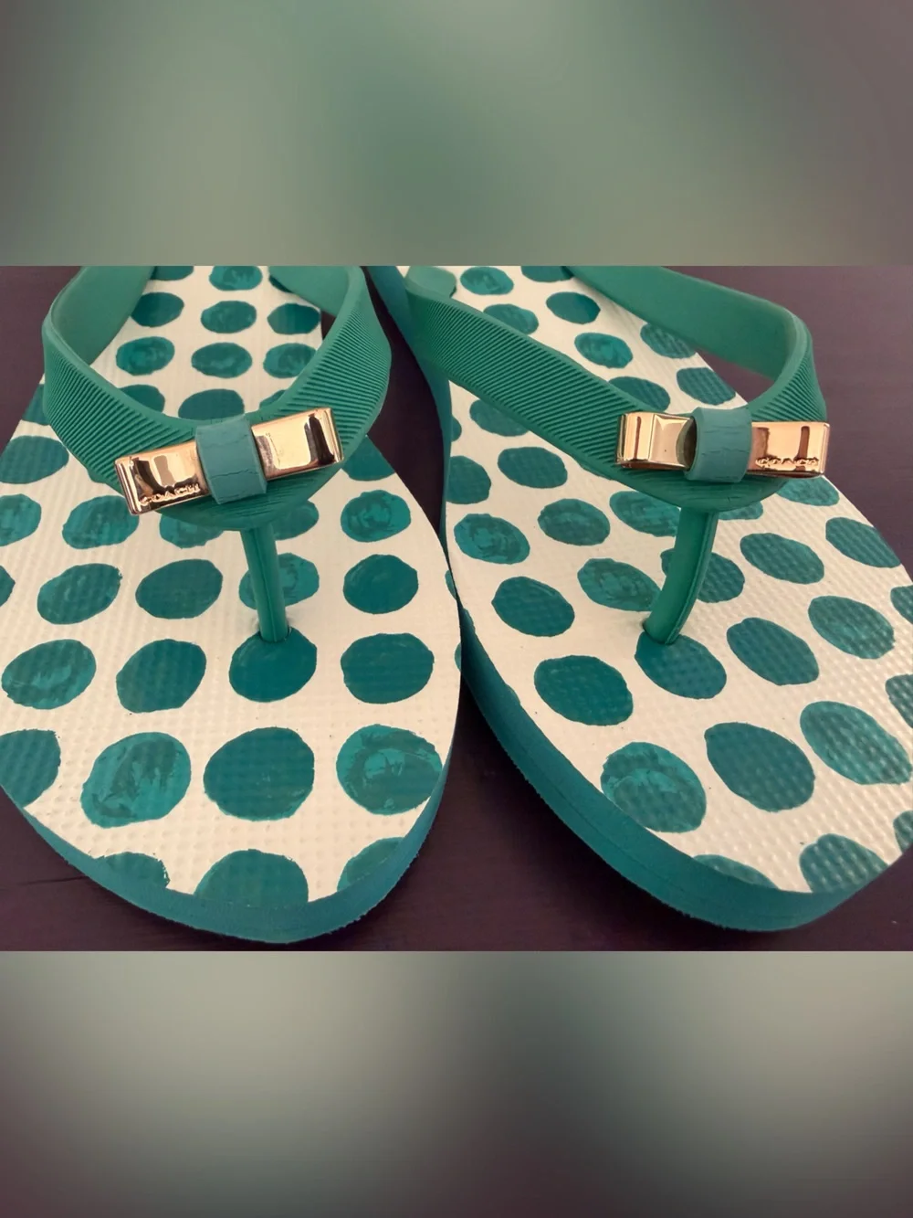 Coach Teal Polka Dot Bow Strap Flip Flop Sandals Sz9-10